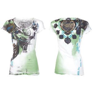 Archaic Affliction Women's T-Shirt Short Sleeve CUTE GIRL Tattoo Wings Biker